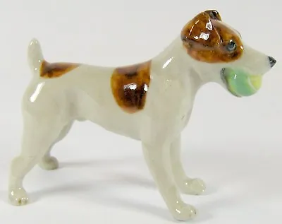 Miniature Ceramic Hand Painted Jack Russell With Ball Dog Figurine - White/Tan • $19.90