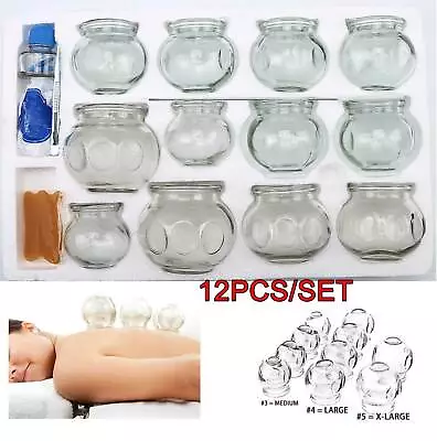 12 X Cupping/Glass Vacuum Massage Cups Set Therapy Health Acupuncture Suction UK • £25.82