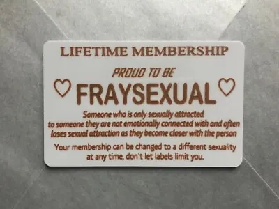 FRAYSEXUAL Lifetime Membership Card Pride LGBTQ Gay Identity Community Love • £3.99