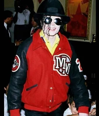 Michael Jackson Wool Body Mickey Mouse Varsity Red And Black Jacket Letterman • $125.99