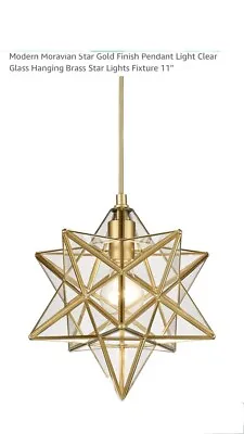 Pendant Light  Gold StarClear Glass Hanging Brass Star Light  11 Inch • $60