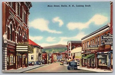 £6.64 • Buy Main Street Berlin New Hampshire Nh Looking South Linen Old Car Postcard