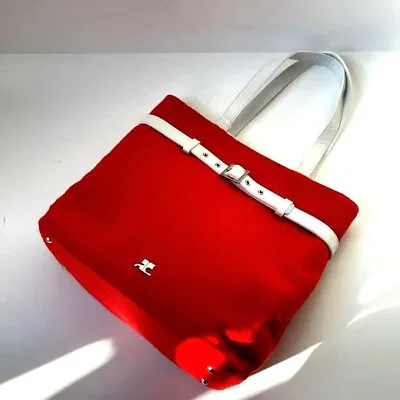Courreges Vintage Iconic Inside Boa Tote Bag Handbag Red White Deadstock • $188