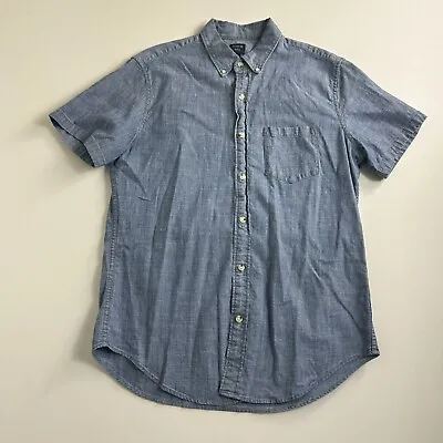 J Crew Flex Shirt Men Medium Blue Button Down Chambray Denim Preppy Short Sleeve • $18.99