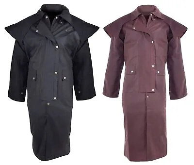 Australian Oilskin Duster Jacket Coat Brown Black Waterproof Cotton With Cape • $124.64