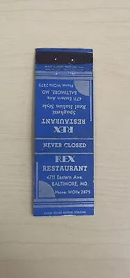 Rex Restaurant Baltimore Maryland Vintage Matchbook Cover • $2.99