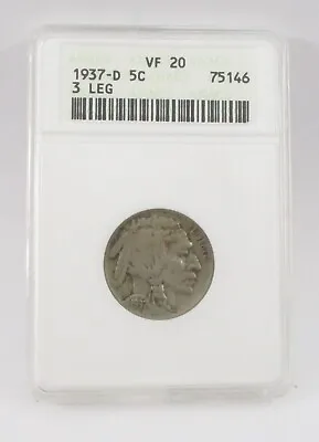 1937 D U.S. Buffalo Nickel 3 Legs ANACS VF20 • $669.99