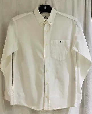 Lacoste 100% Cotton Girl's Button L/S Shirt Size 12 Purest White A+ • £18.50