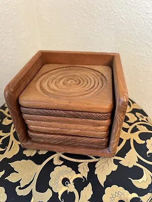 Vintage Genuine Teak Wood Coaster Set Taiwan Giftware Square Set Of 7 Taiwan • $5