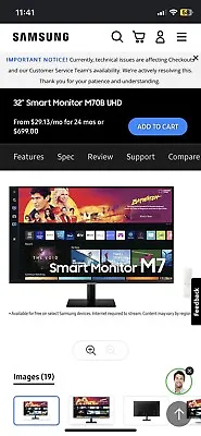 Samsung M7 32  4K UHD Smart Monitor - Black • $300
