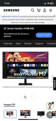 Samsung M7 32  4K UHD Smart Monitor - Black • $300