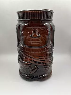 American Indian Chief Brown Amber Glass Tobacco Jar Canister (NO LID ) Vtg • $9.75