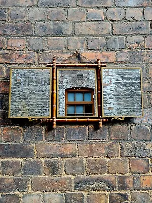 19th Century Victorian Faux Bamboo And Brass Tri-fold Triptych Travel Mirror... • £285