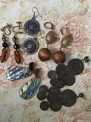 Costume Jewellery Job Lot Dangly Drop Screw Back Earrings Coins Shell Bead • £4