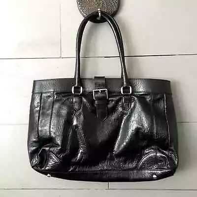 Charles Jourdan Black Leather Shoulder Bag Tote Purse Buckle  • $29