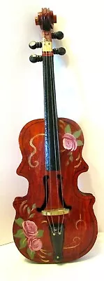 Decorative 15  Wood Violin For Wall Or Display Home Decor Hand Painted Roses  • $13.50