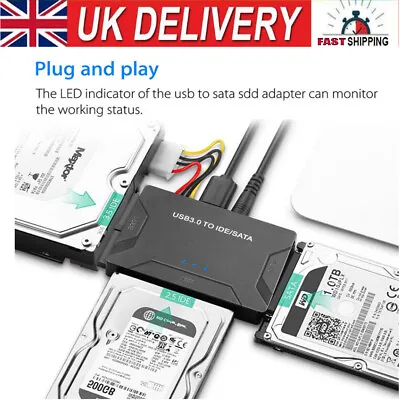 USB 3.0 To IDE/SATA 2.5 Inch/3.5 Inch SATA/IDE/SSD Hard Drive Converter Adapter  • £22.79