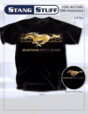 Mustang 50 YEARS Grill Hex Black T-Shirt - Small - CLEARANCE PRICED! FREE SHIP! • $23.18