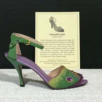 $75 • Buy Just The Right Shoe 25185H EMERALD LUNA, Signed Miniature Resin Shoe By Raine