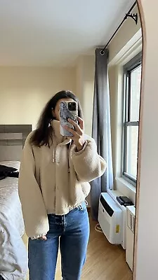 $45 • Buy Zara Plush Faux Fur Bomber Coat  Small Cream