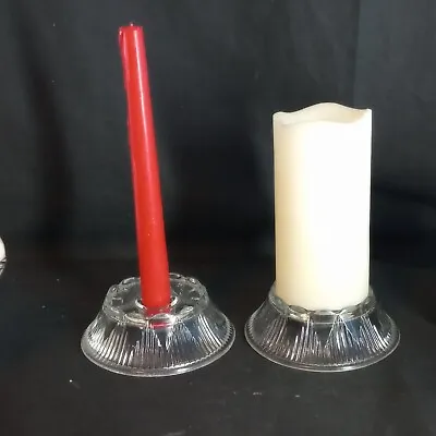 2 Glass Candle Holder BASES ONLY Holds Hurricane Lamp Top Taper/Pillar Vtg • $15.25