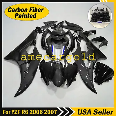 Carbon Fiber Fairing Kit +Bolts For Yamaha YZF R6 2006-2007 Black Silver Painted • $569.99