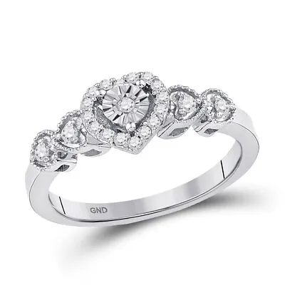 £410 • Buy 10K White Gold Womens Round Diamond Heart Fashion Ring 1/5 Cttw