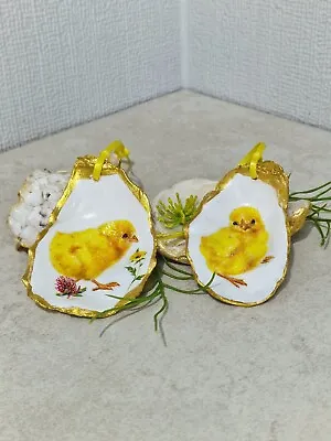 Easter Chick Yellow Oyster Shell Hanging Ornaments Decorations Gift Tree X 2  UK • £8.95