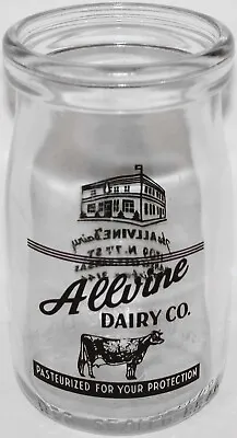 Vintage Milk Bottle ALLVINE DAIRY CO Cow Building Pyro 12oz Jar Kansas City KS • $13.49