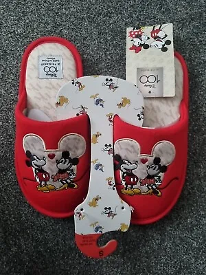 Disney’s Mickey & Minnie Embroidered Slippers Bday Gift Red PRIMARK Sz 3/4 • £9.99