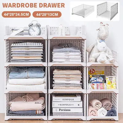 Stackable Wardrobe Organiser Shelf Rack Closet Storage Basket Bin Drawer Unit UK • £8.99