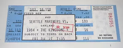 7/27/84 Oakland A's Mariners MLB VIP Full Ticket Stub Cowens Phelps Murphy HR • $18.74