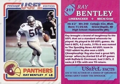 Ray Bentley 1984 USFL Custom Card Michigan Panthers Invaders Bills • $5