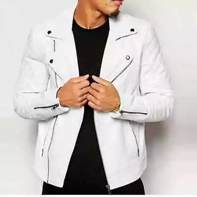 White Leather Jacket For Men White Rider Biker Lambskin Motorcycle Leather Jacke • $157.50