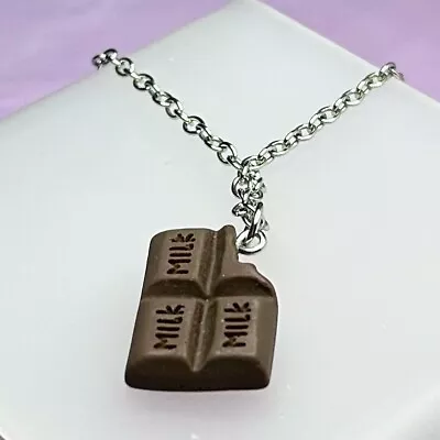 Milk Chocolate Bar Pendant Necklace - New With Tags - Handmade Cute Fun Unusual • £2.99