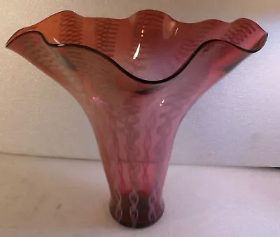 Art Glass Studio Signed La Chaussee Dated 1993 Monumental Vase Red White Ribbon  • $1200