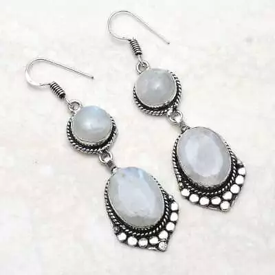 Rainbow Moonstone Handmade Drop Dangle Earrings Jewelry 2.4  AE-14029 • $3.99