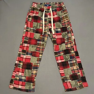 American Eagle Patchwork Madras Plaid Camo Lounge Pants Drawstring Wide Leg Sz S • $31.99