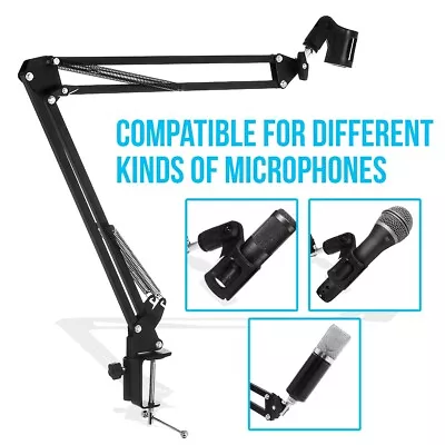 Livivo Adjustable Microphone Desktop Arm Mic Suspension Boom Scissor Stand Mount • £9.99