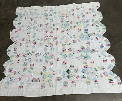 Vintage Patchwork Wedding Ring Quilt 71X74 • $60