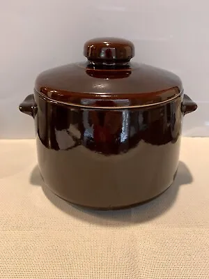 West Bend Vintage Bean Pot Crock Brown 7  Glazed Stoneware USA • $12