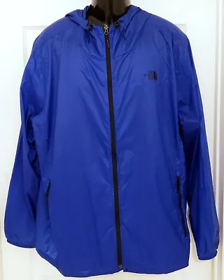 The North Face Mens XXLarge Hooded Blue Rain Jacket Windbreaker Zip Up • $39.98