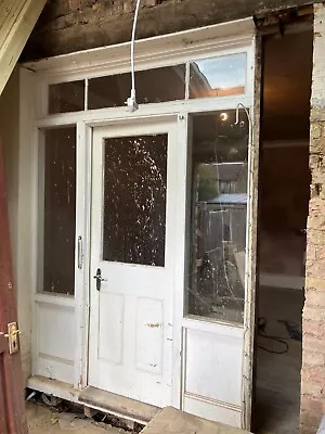 £1 • Buy Original Victorian Wooden Back Door & Side Lights Timber External Antique