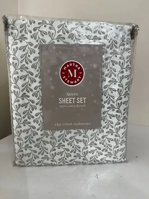 Martha Stewart Queen Sheet Set Green Vines 100% Cotton Flannel • $82.69