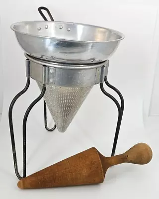 Vintage Wear Ever Chinois Aluminum No 8 Funnel Sieve & Strainer Pestle Canning • $29.99