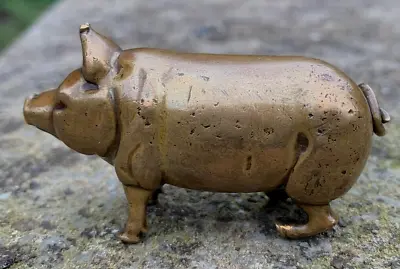 Lovely Antique Brass Lead Filled Pig Figure - Not A Vesta Case • $55.48