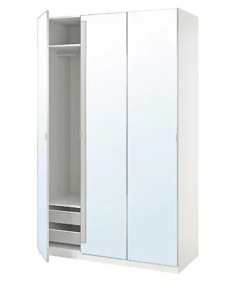 Ikea Pax 3 White Single Wardrobes With Vikedal Mirror Doors Wardrobe 150x60x201 • £74.99