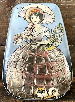 Vintage Horners Candy Tin Lady With Parasol Dog Pastel Colors Spring Decor • $9