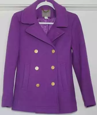 J Crew Womens Stadium Cloth Majesty Peacoat Size 2 Purple Wool Coat Jacket • $129.95