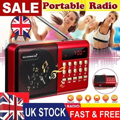 Rechargeable Mini Digital Portable FM Radio USB MP3 Music Player SD Card Speaker • £8.99